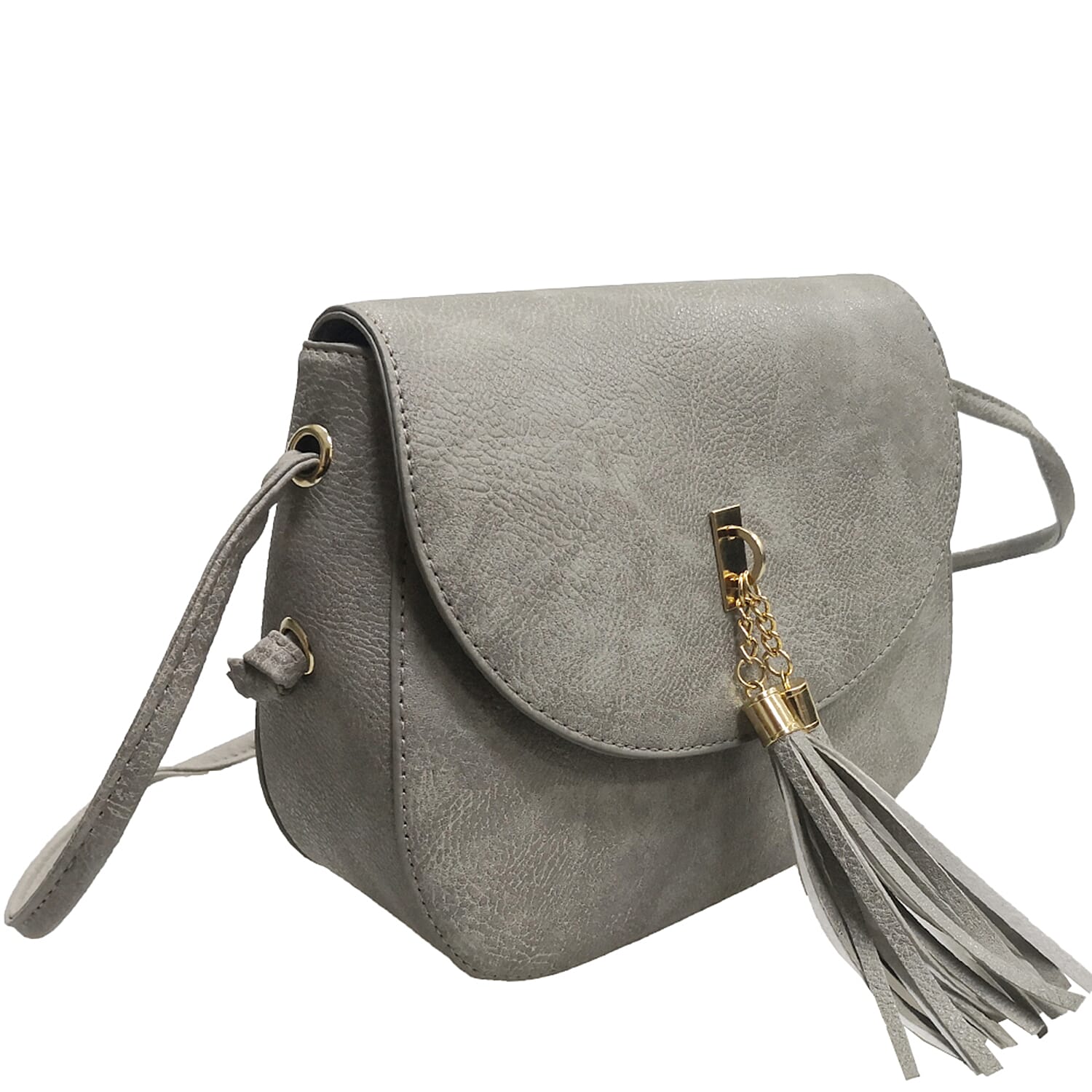 Designer Inspired Crossbody Bag with Tassel and Shoulder Strap (Size 23x18x8 Cm) - Grey