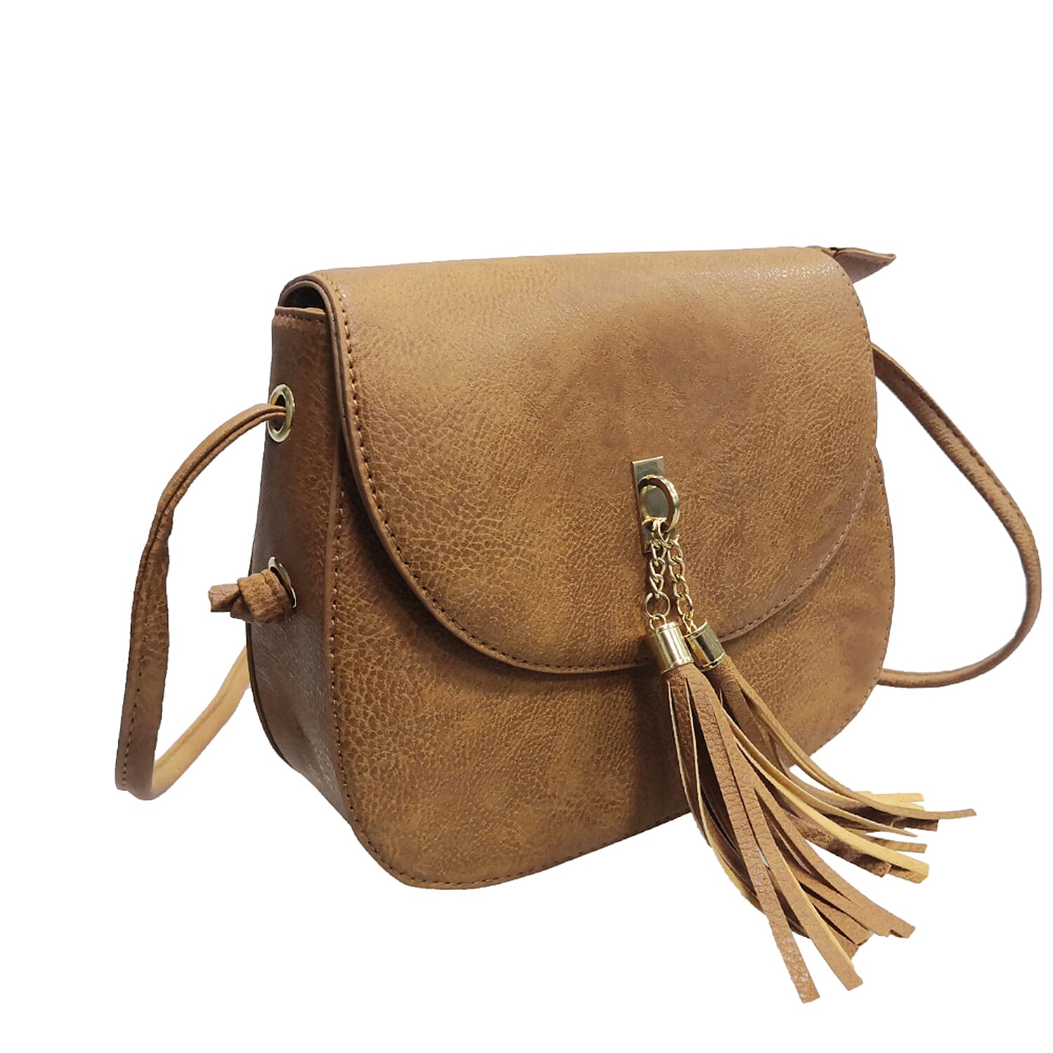Designer Inspired Crossbody Bag with Tassel and Shoulder Strap (Size 23x18x8 Cm) - Tan