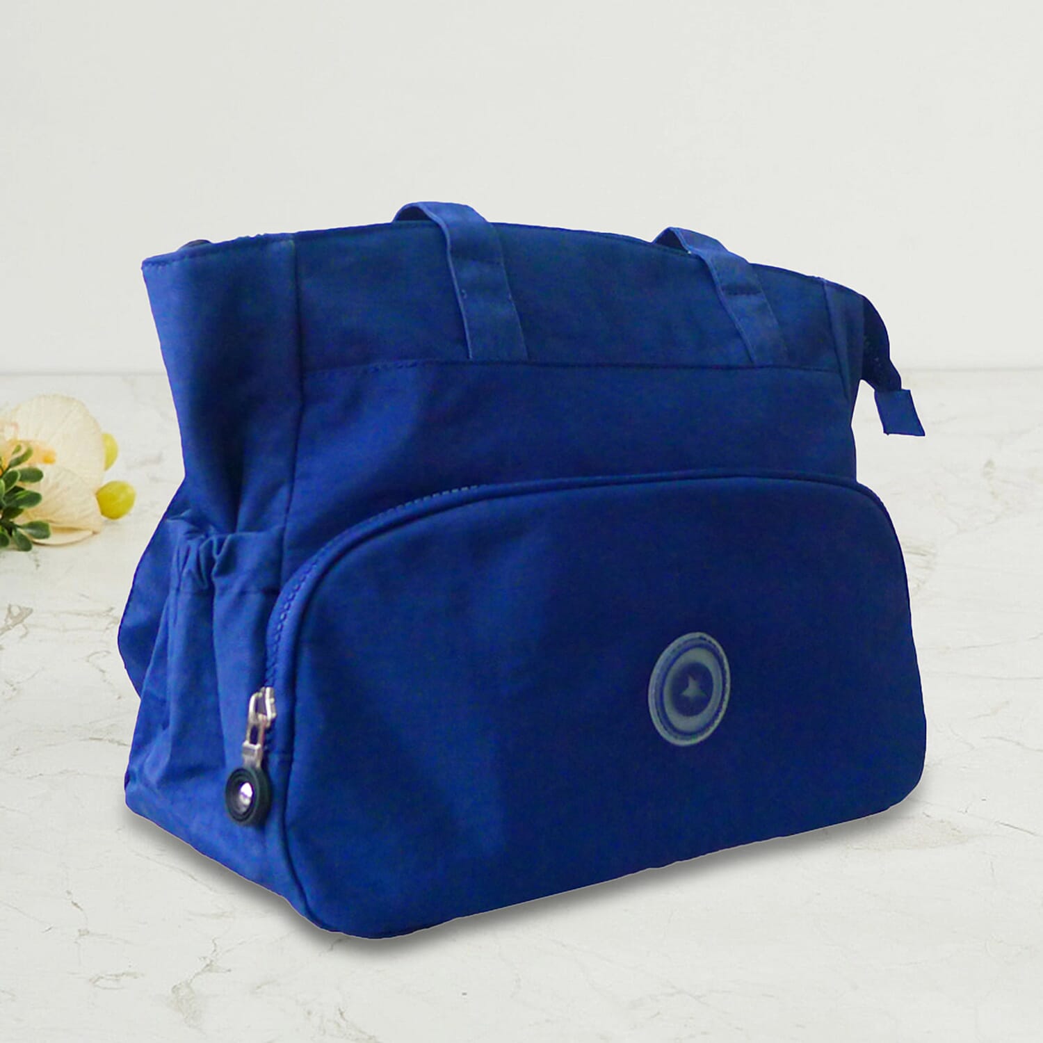 Designer Close Out Water Resistant Tote Bag with Handle Drop (Size 21x15x9 Cm) - Navy Blue