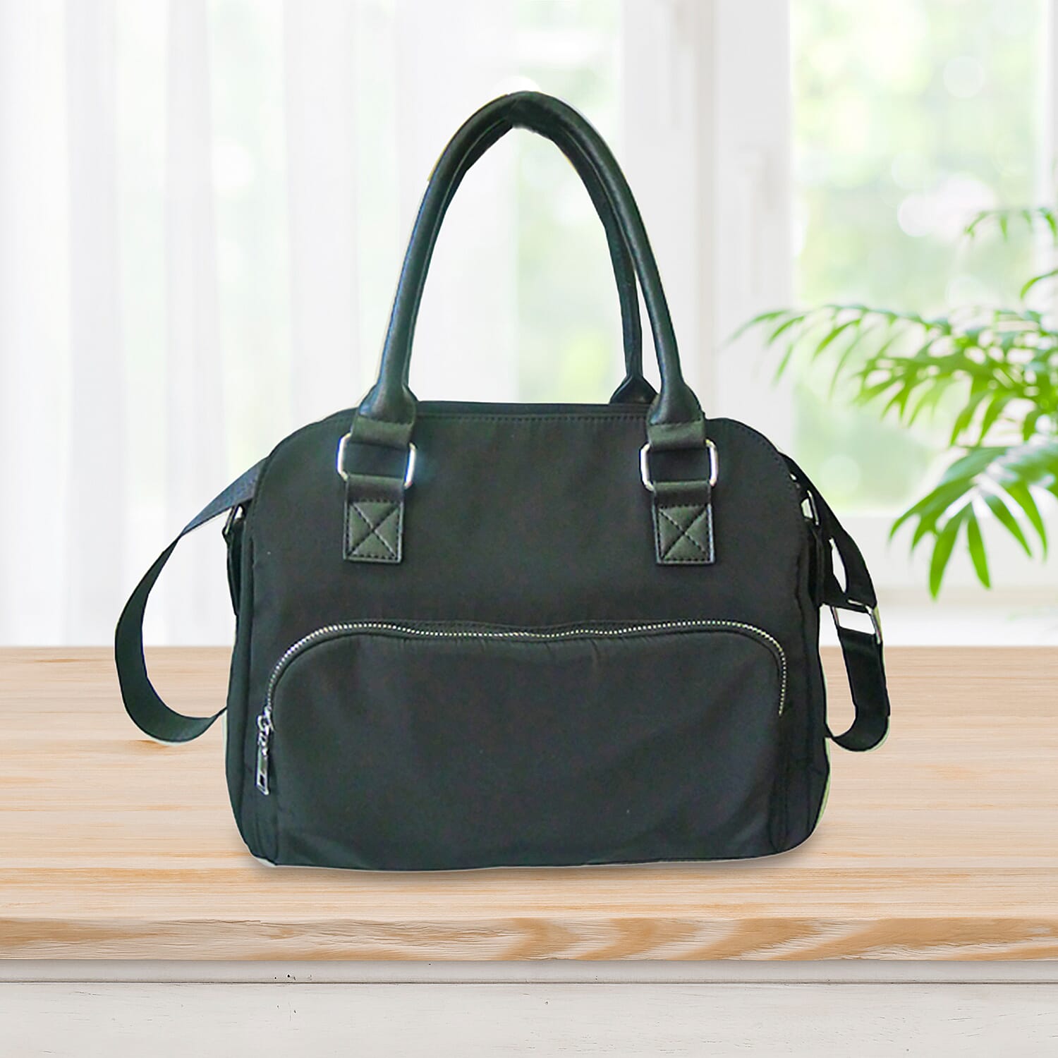 Designer Close Out-  Water Resistant Tote Bag with Crossbody Strap. - Black