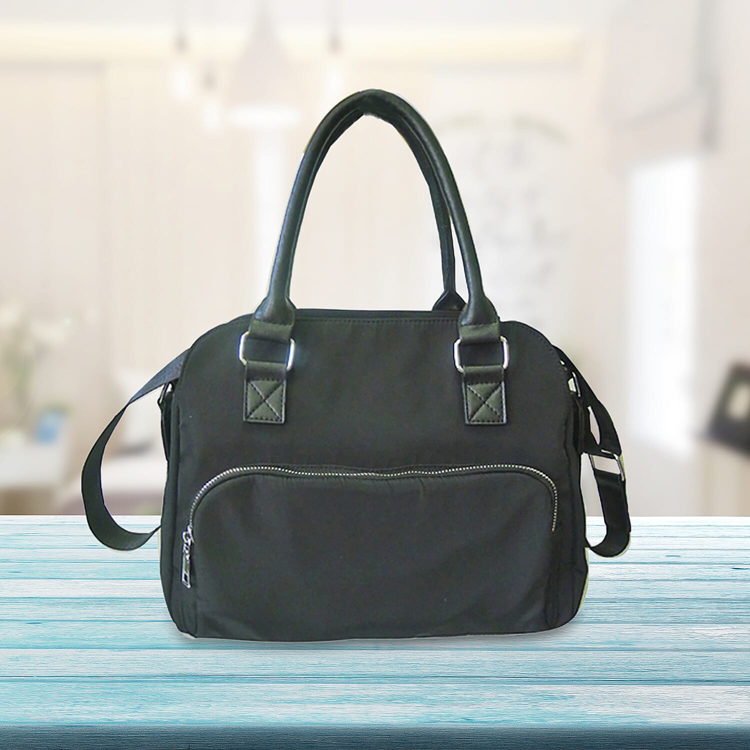 Designer Close Out-  Water Resistant Tote Bag with Crossbody Strap. - Black