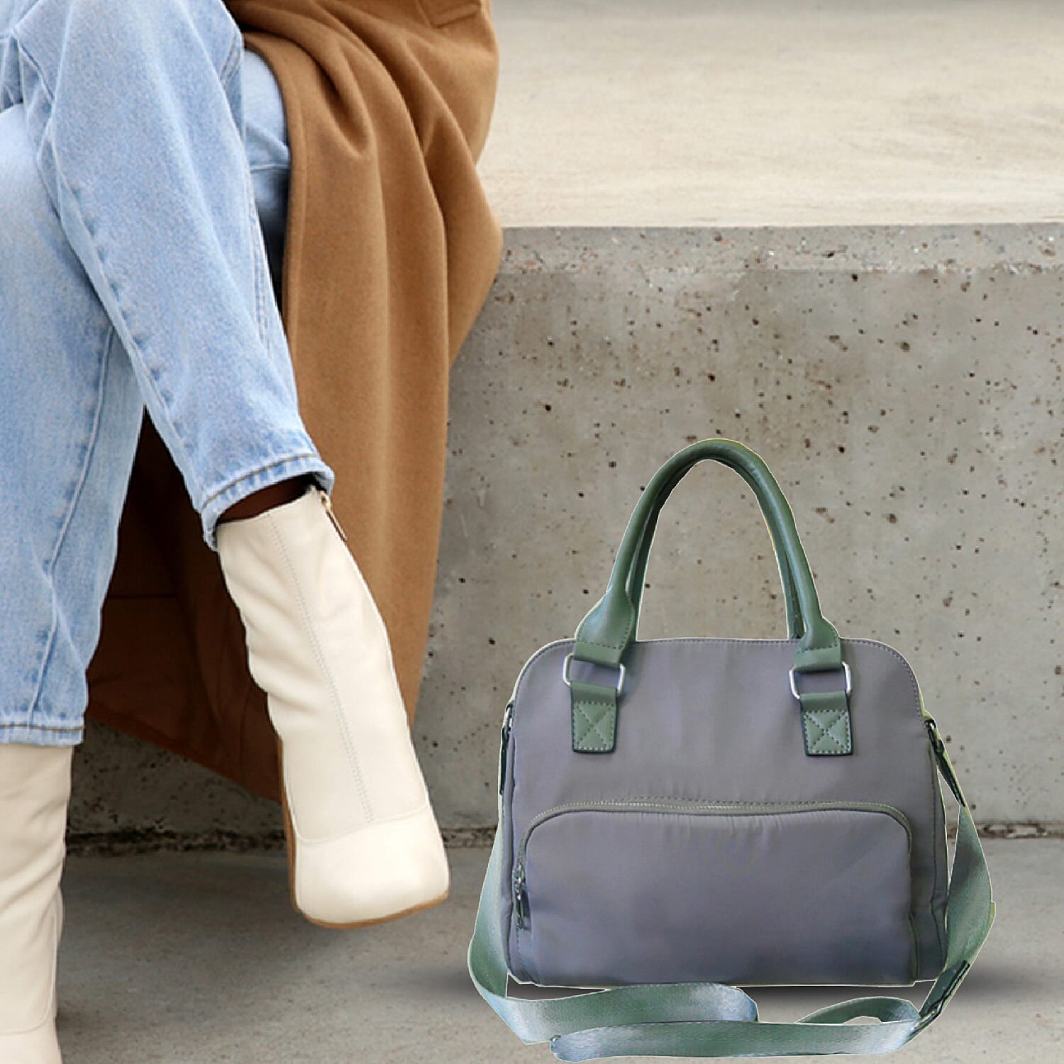 Designer Close Out - Tote Bag with Handle Drop and Shoulder Strap (Size 31x25x12 Cm) - Grey