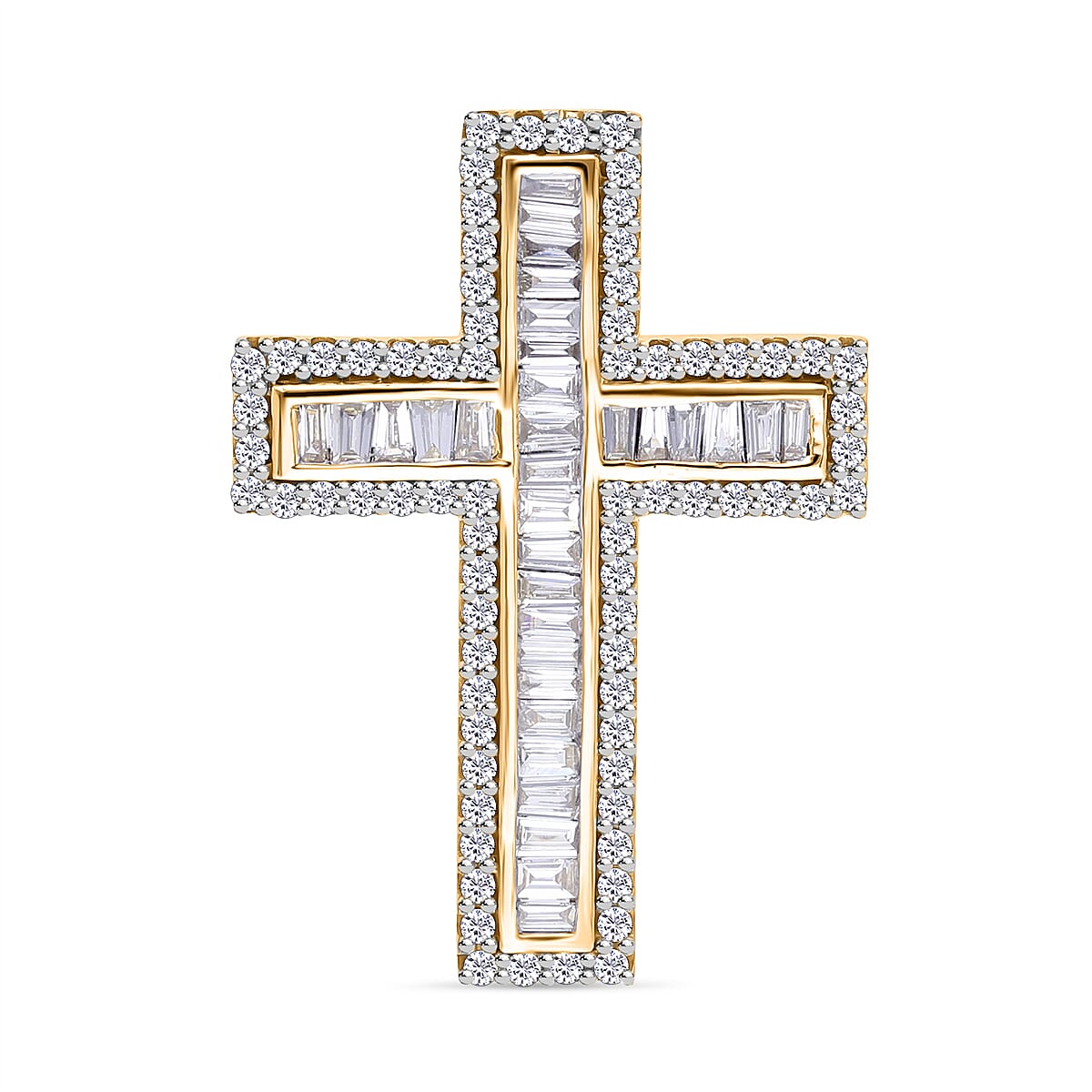18K Yellow Gold Diamond (GH-SI) Cross Pendant 1.01 Ct, Gold Wt. 4.36 Gms