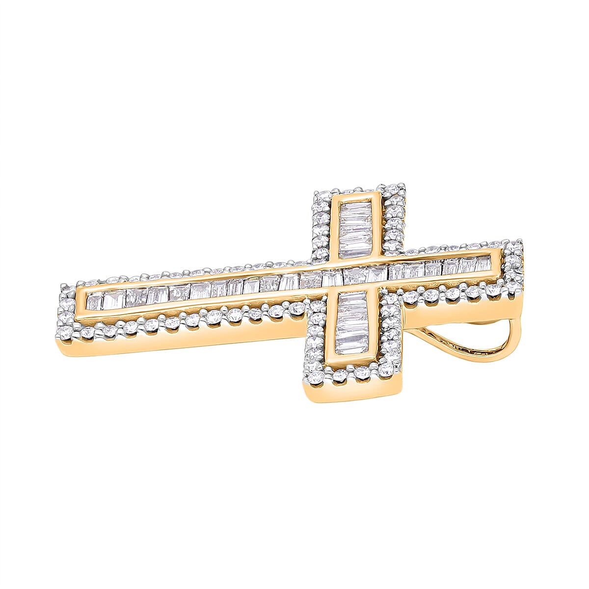 18K Yellow Gold Diamond (GH-SI) Cross Pendant 1.01 Ct, Gold Wt. 4.36 Gms