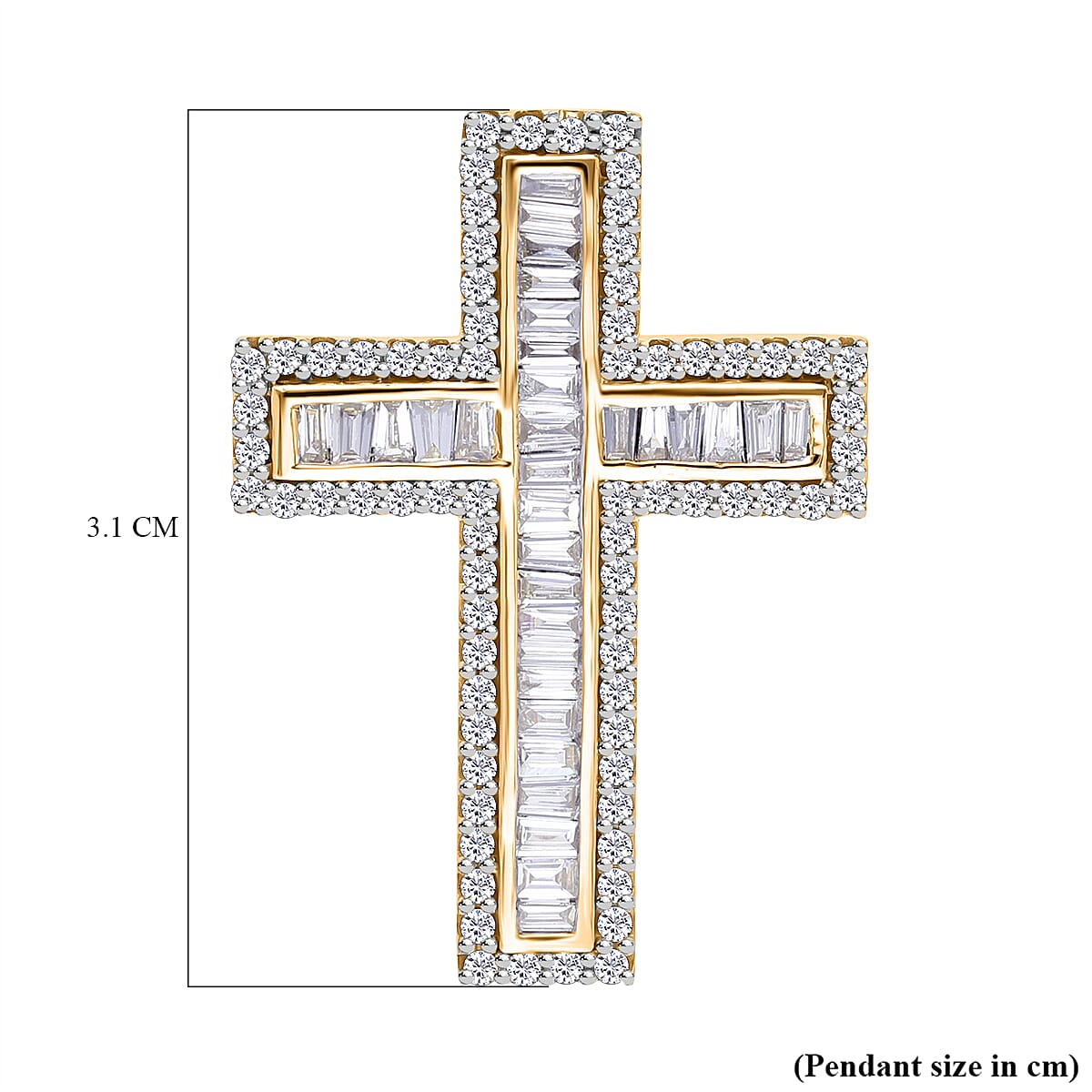 18K Yellow Gold Diamond (GH-SI) Cross Pendant 1.01 Ct, Gold Wt. 4.36 Gms
