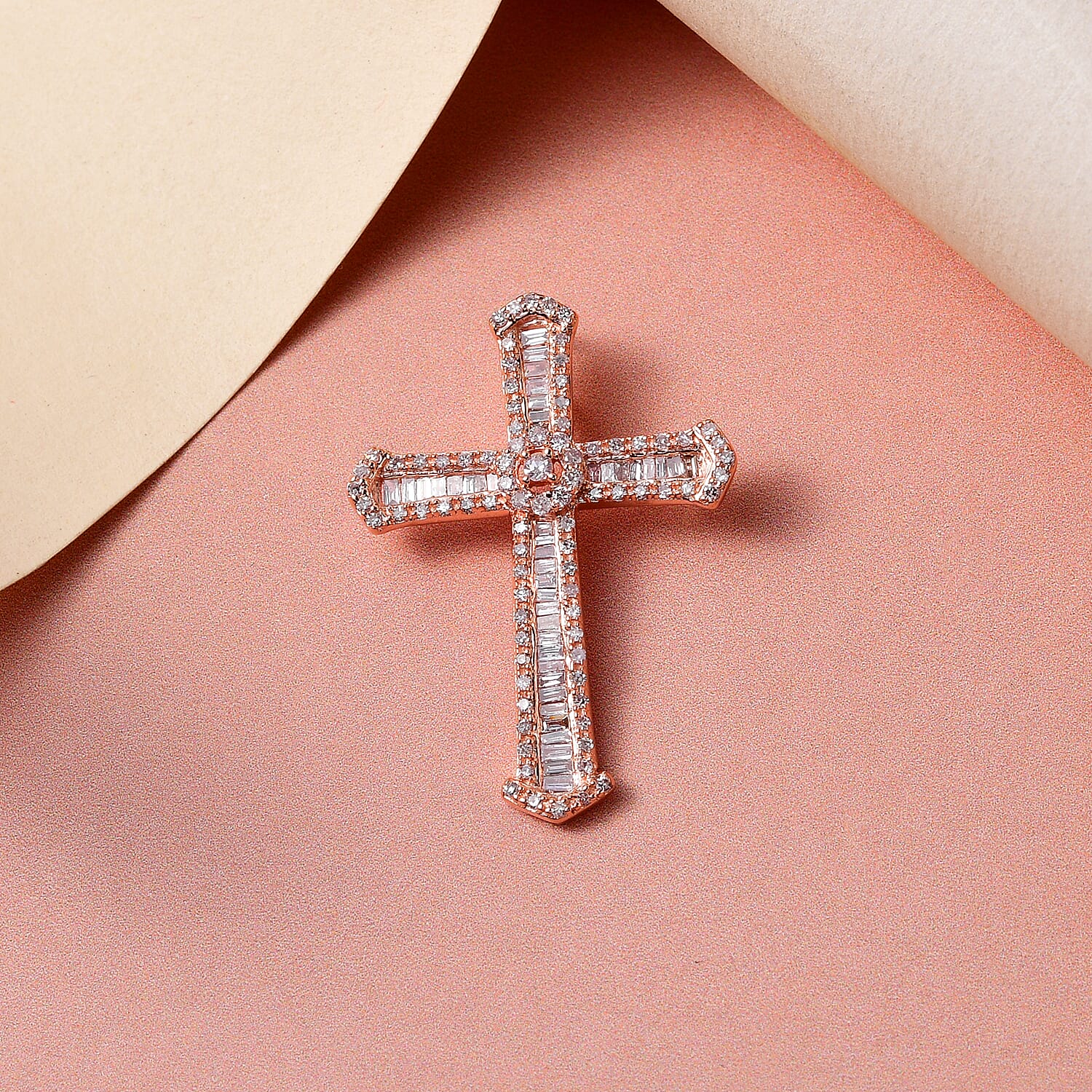 9K Rose Gold SGL Certified Natural Pink Diamond Cross Pendant 0.60 Ct.