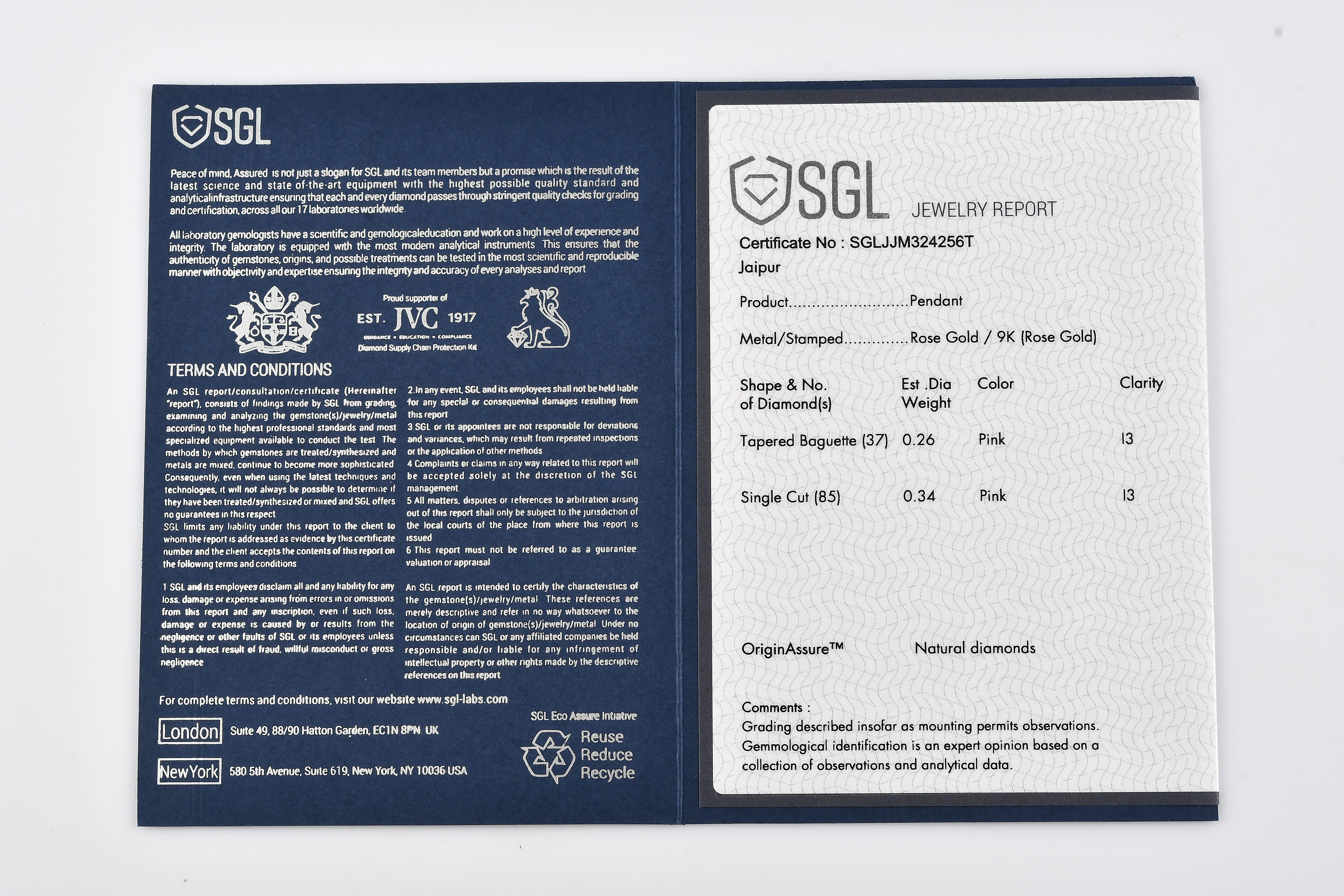 9K Rose Gold SGL Certified Natural Pink Diamond Cross Pendant 0.60 Ct.