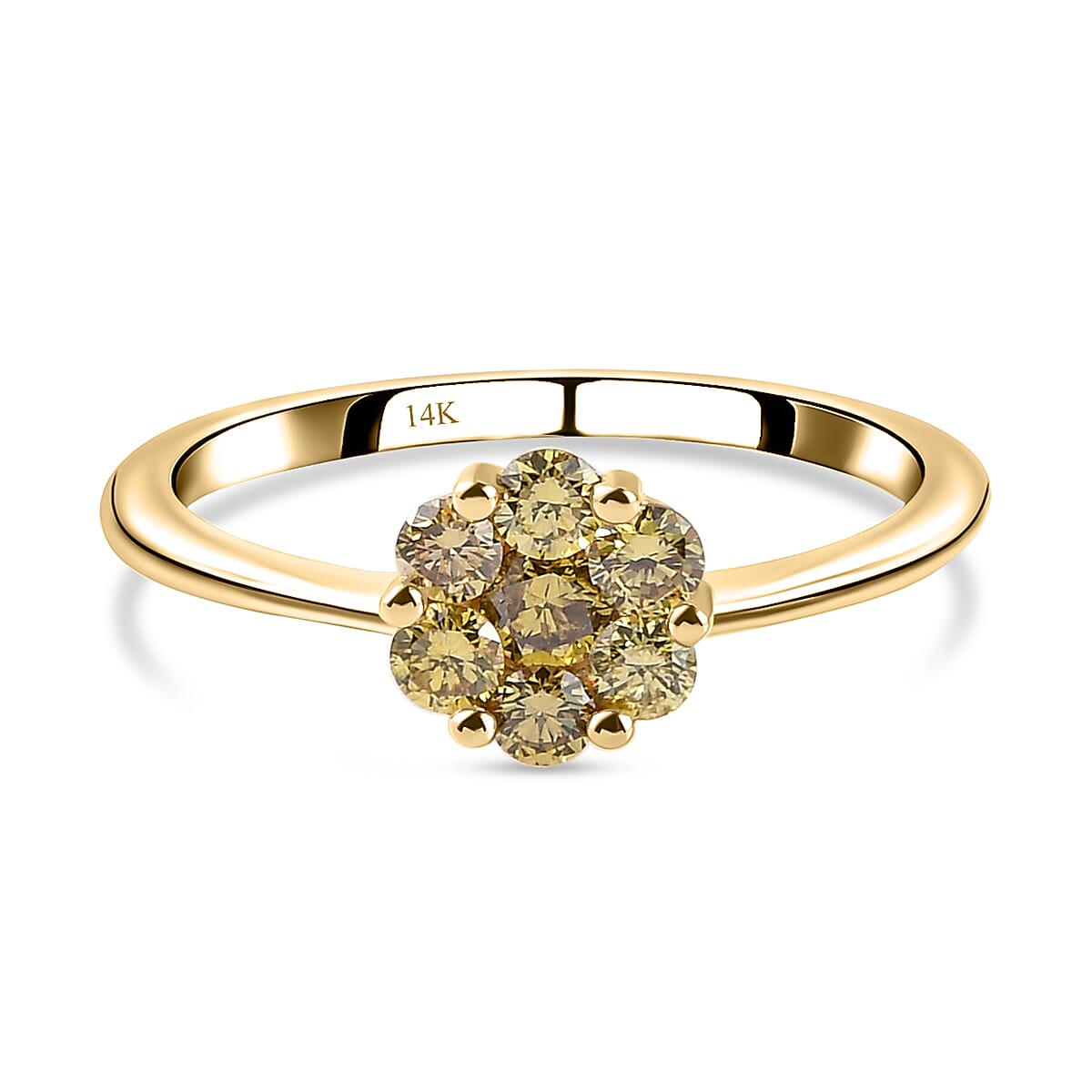 14K Yellow Gold SGL Certified Natural Green Diamond (I1-I2) Ring 0.50 Ct.