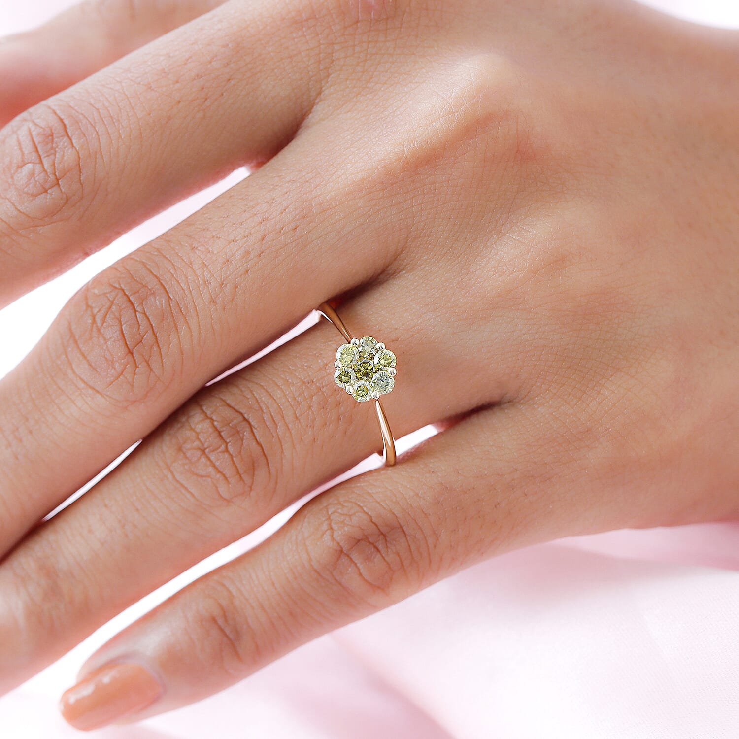 14K Yellow Gold SGL Certified Natural Green Diamond (I1-I2) Ring 0.50 Ct.