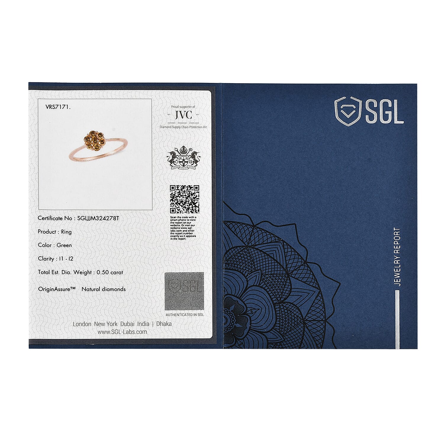 14K Yellow Gold SGL Certified Natural Green Diamond (I1-I2) Ring 0.50 Ct.