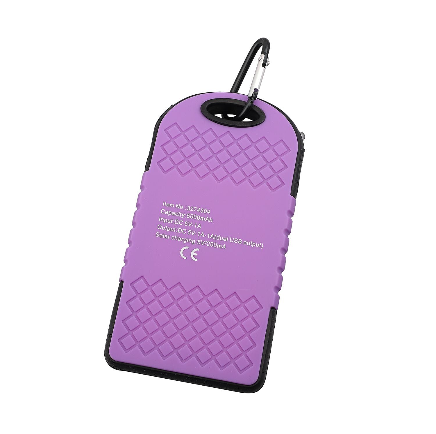 ENERGY SAVING- Solar Panel 5000mah Power Bank with torch and USB cable  - Purple