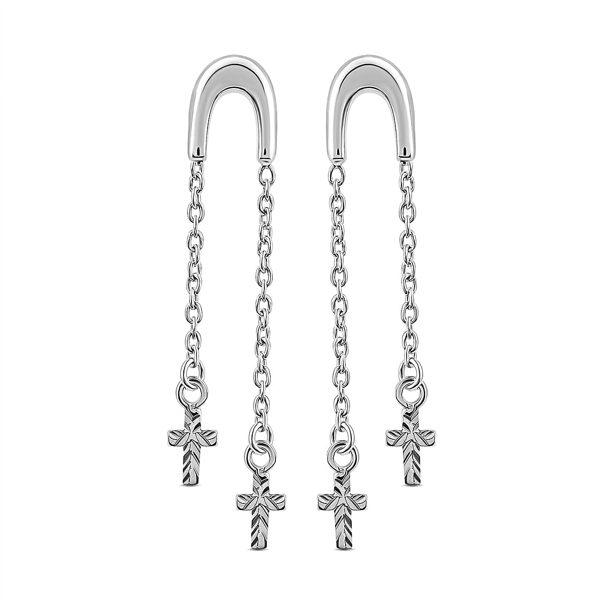 Sterling Silver Dangling Cross Earrings (With Push Back)
