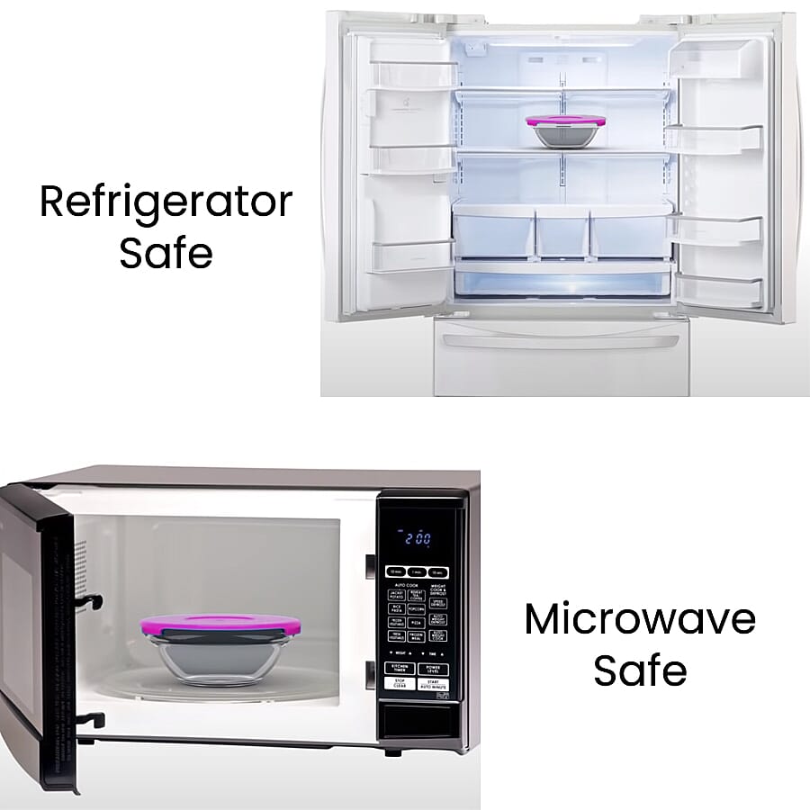 Herzberg Transparent 5 Piece Glass Bowls with Lids (Size 9/10/12/14/17 Cm) - Purple