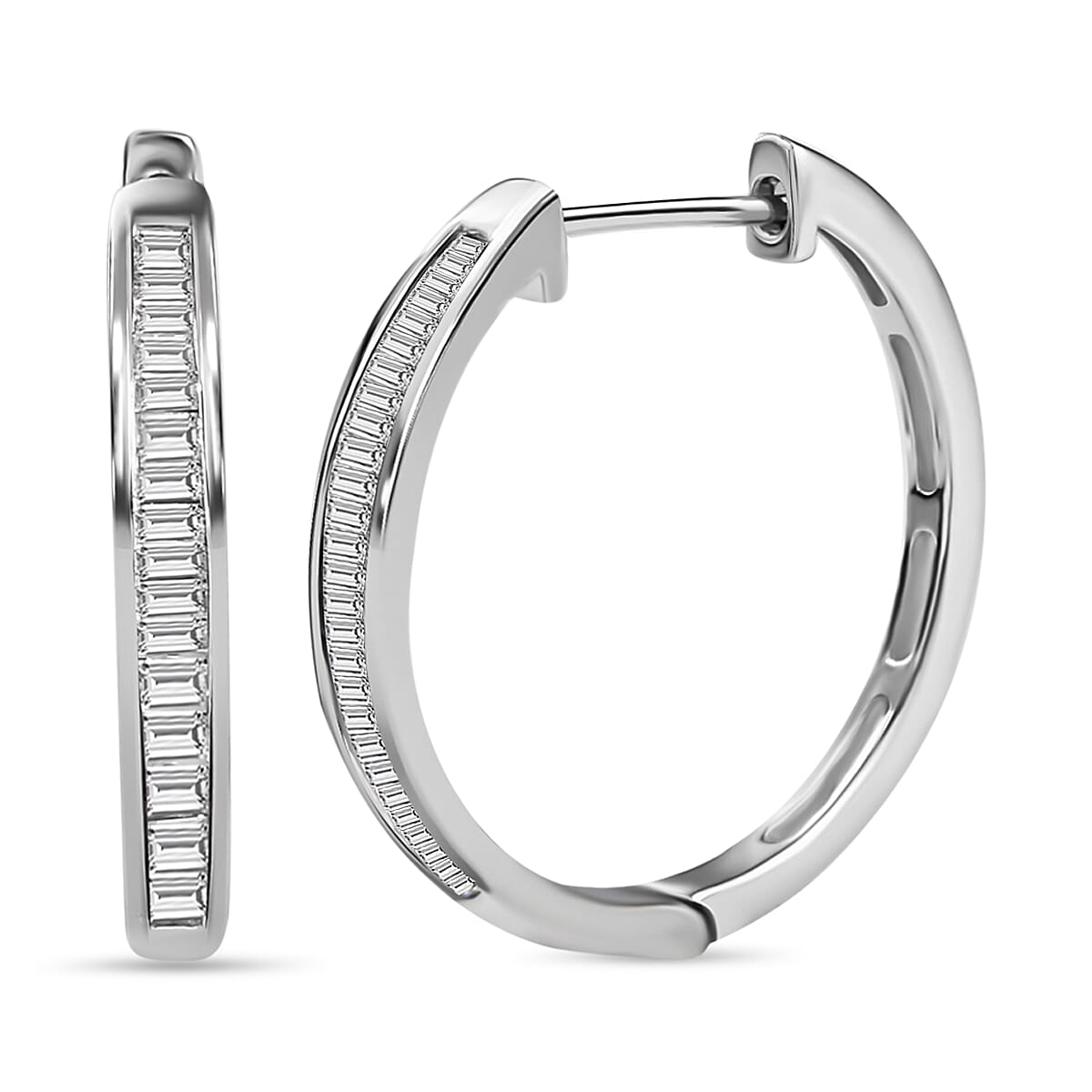 9K White Gold SGL Certified Diamond (I3-G-H) Hoop Earrings (with Clasp) 0.50 Ct
