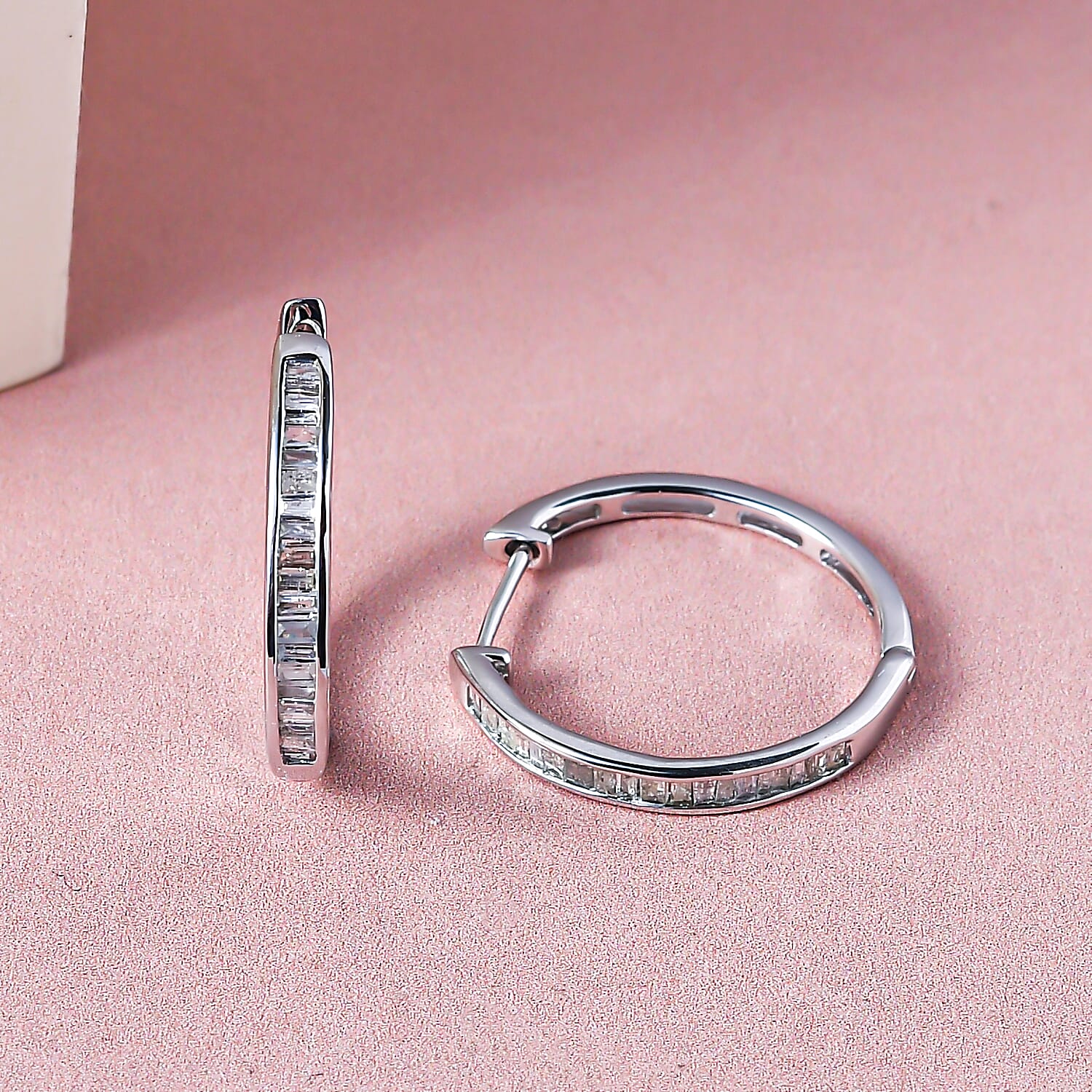 9K White Gold SGL Certified Diamond (I3-G-H) Hoop Earrings (with Clasp) 0.50 Ct