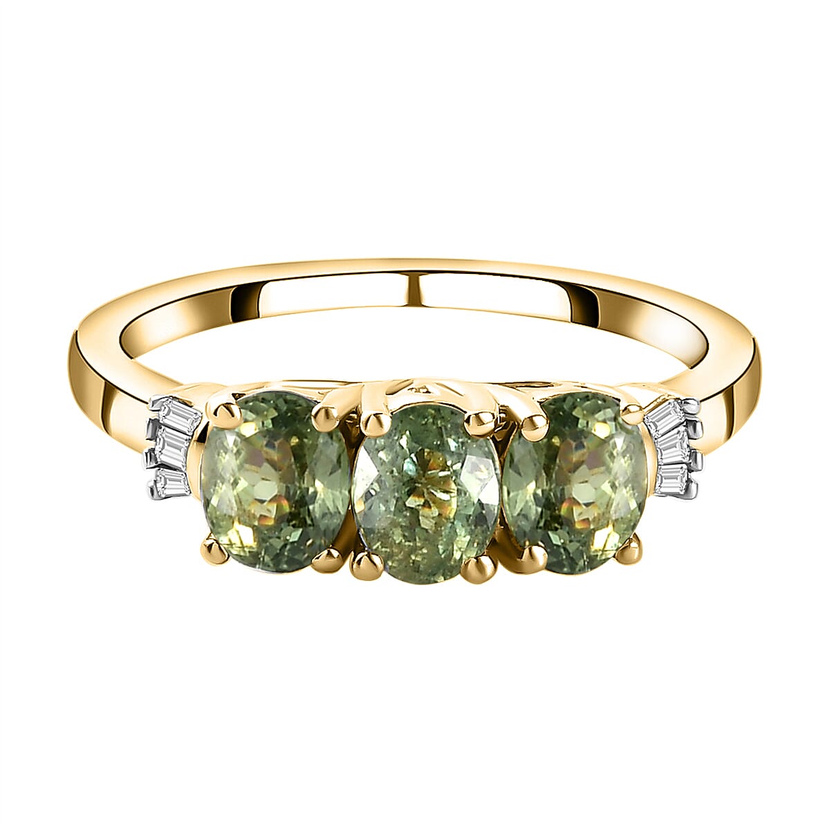 9K Yellow Gold Demantoid Garnet and Diamond Ring 1.51 Ct.
