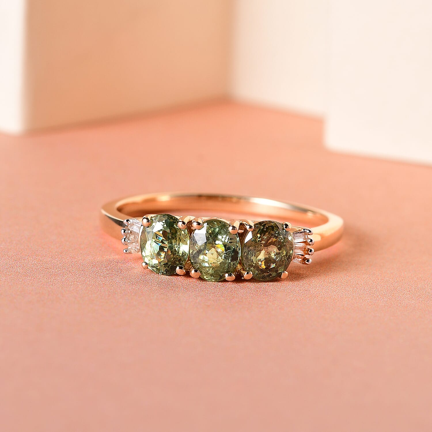 9K Yellow Gold Demantoid Garnet and Diamond Ring 1.51 Ct.