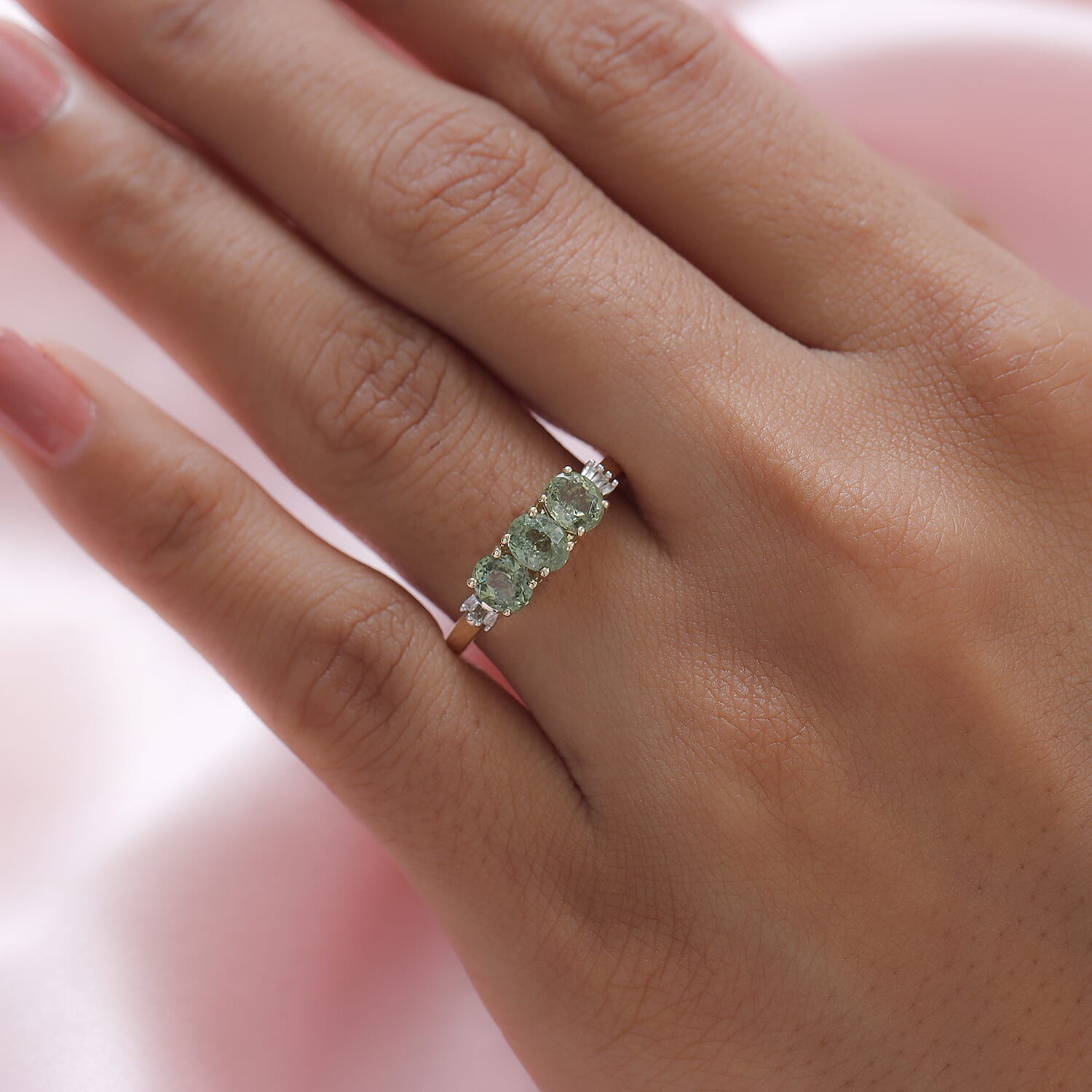 9K Yellow Gold Demantoid Garnet and Diamond Ring 1.51 Ct.