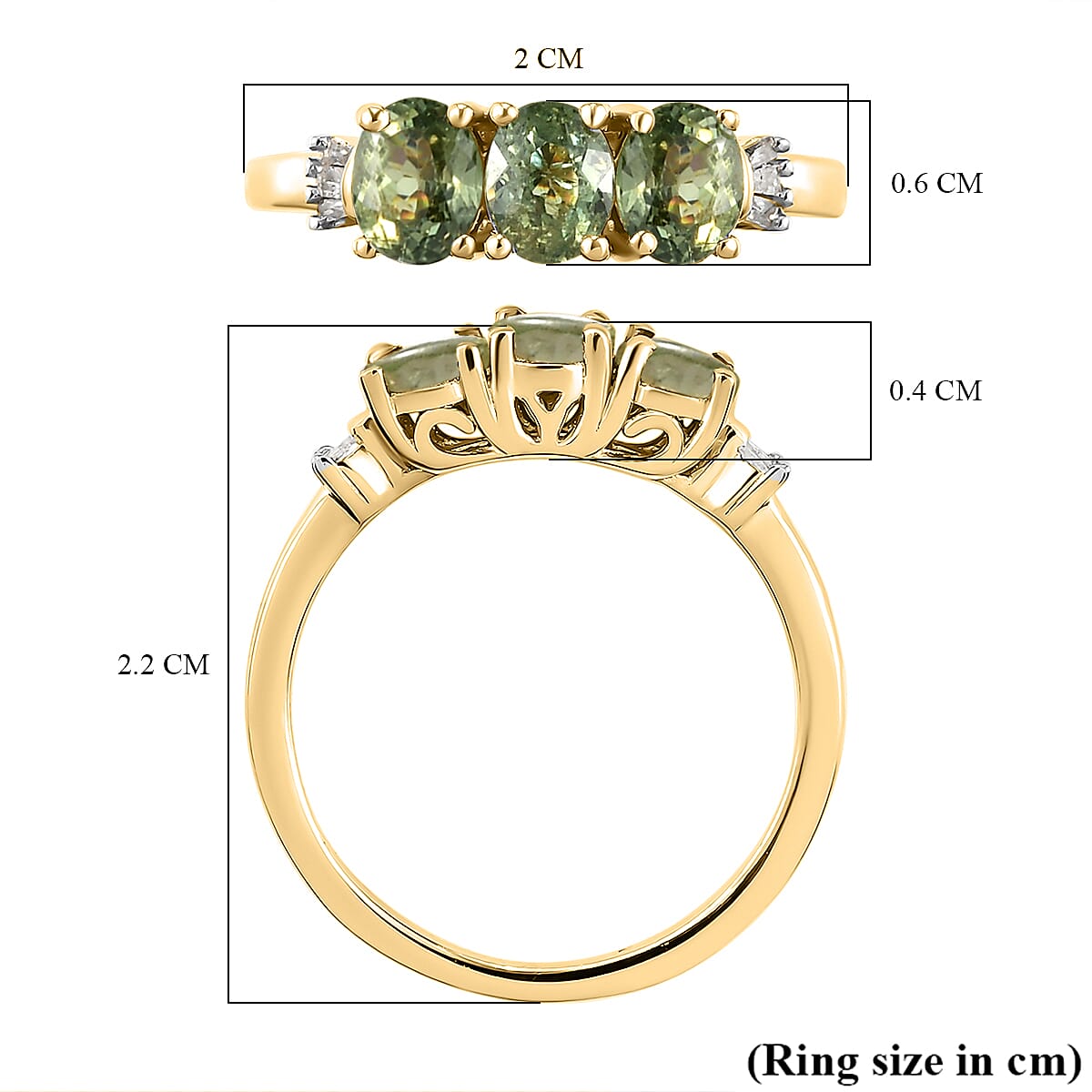 9K Yellow Gold Demantoid Garnet and Diamond Ring 1.51 Ct.