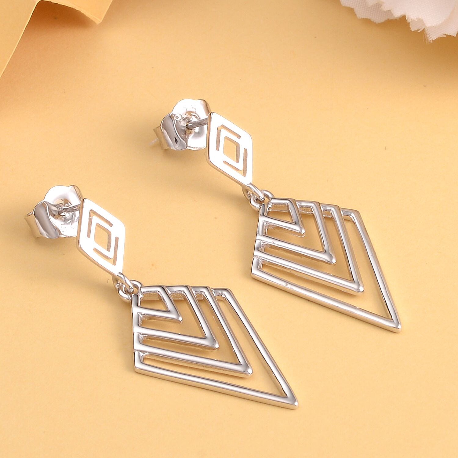 LucyQ Art Deco Collection - Rhodium Overlay Sterling Silver Earrings (with Push Back)