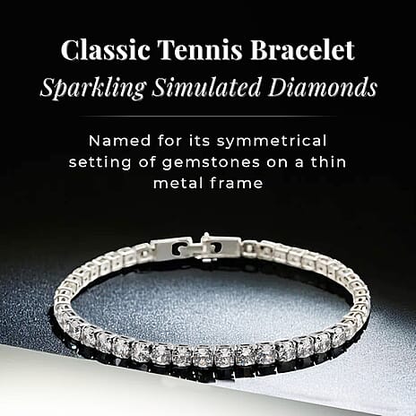 NY Close Out Deal - Simulated Cubic Zirconia Diamond Tennis Bracelet (Size - 7.5) in Silver Tone 15.00 Ct.