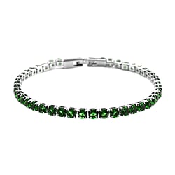NY Close Out Deal- AAA Simulated Emerald Tennis Bracelet (Size - 7.5) in Silver Tone