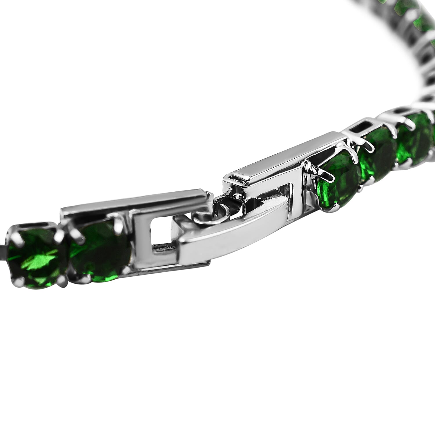 NY Close Out Deal- AAA Simulated Emerald Tennis Bracelet (Size - 7.5) in Silver Tone