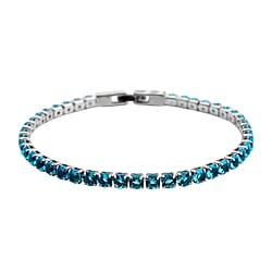 NY Close Out Deal- AAA Simulated Sky Blue Topaz Tennis Bracelet (Size - 7.5) in Silver Tone