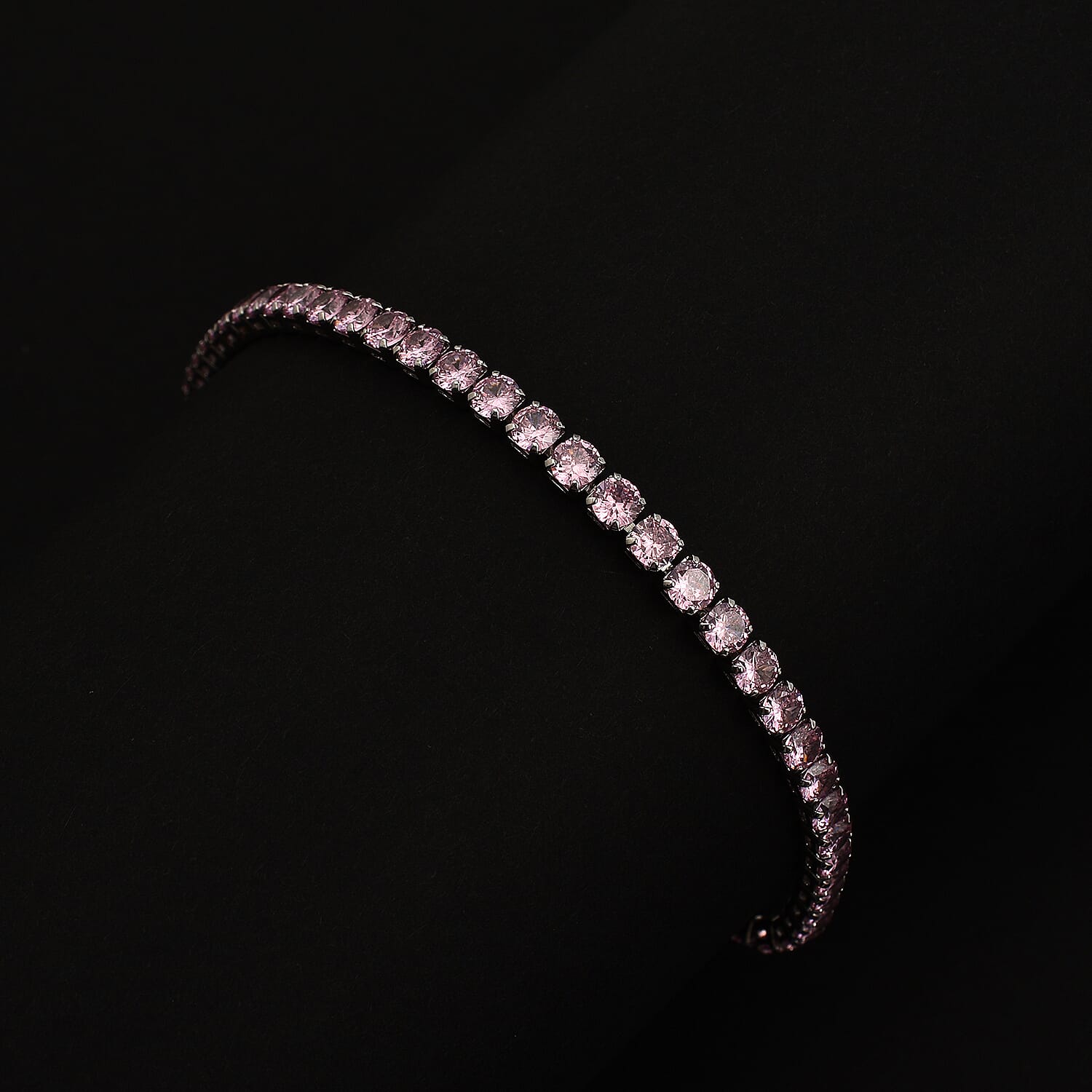 NY Close Out Deal- Simulated Pink Topaz Tennis Bracelet (Size - 7.5) in Silver Tone