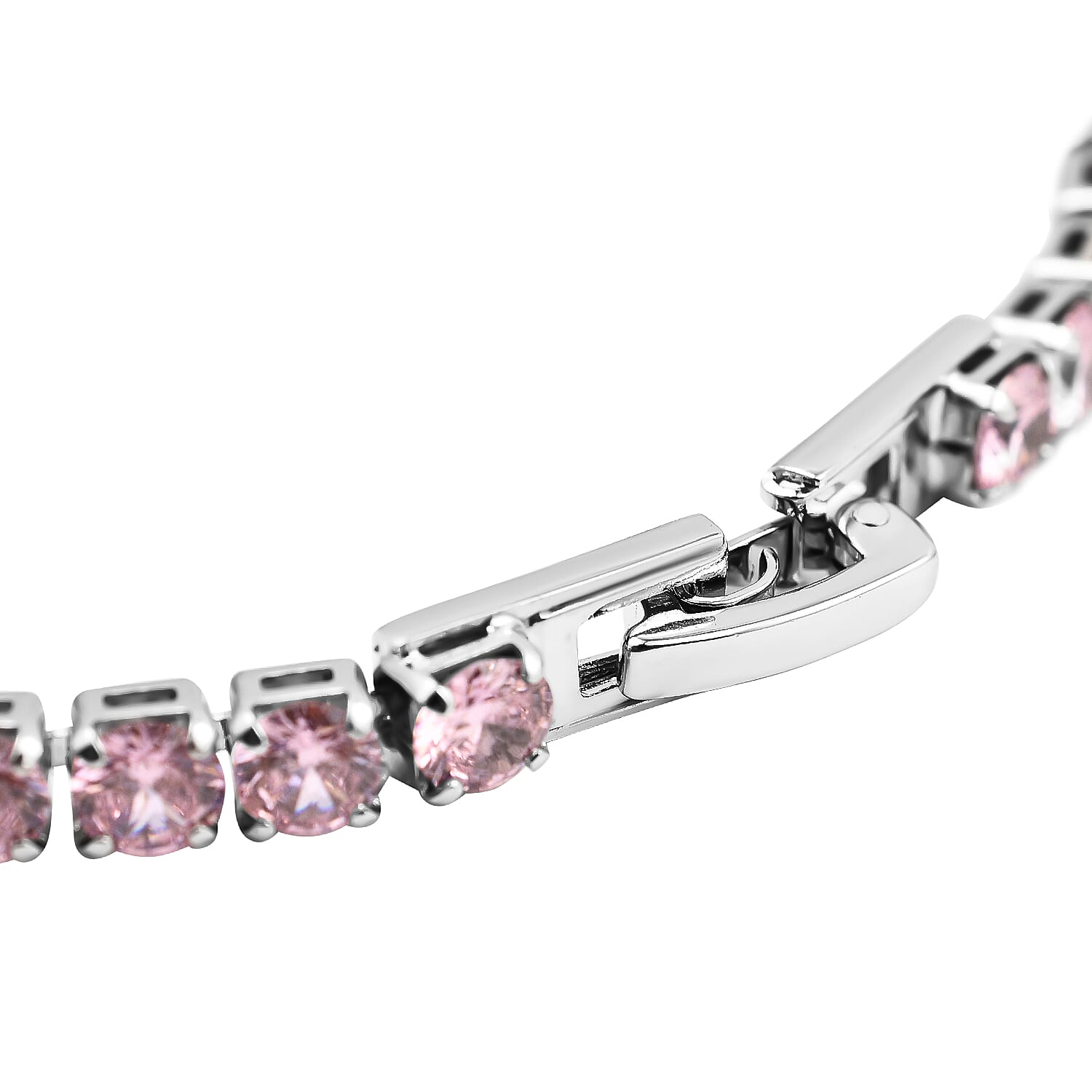 NY Close Out Deal- Simulated Pink Topaz Tennis Bracelet (Size - 7.5) in Silver Tone