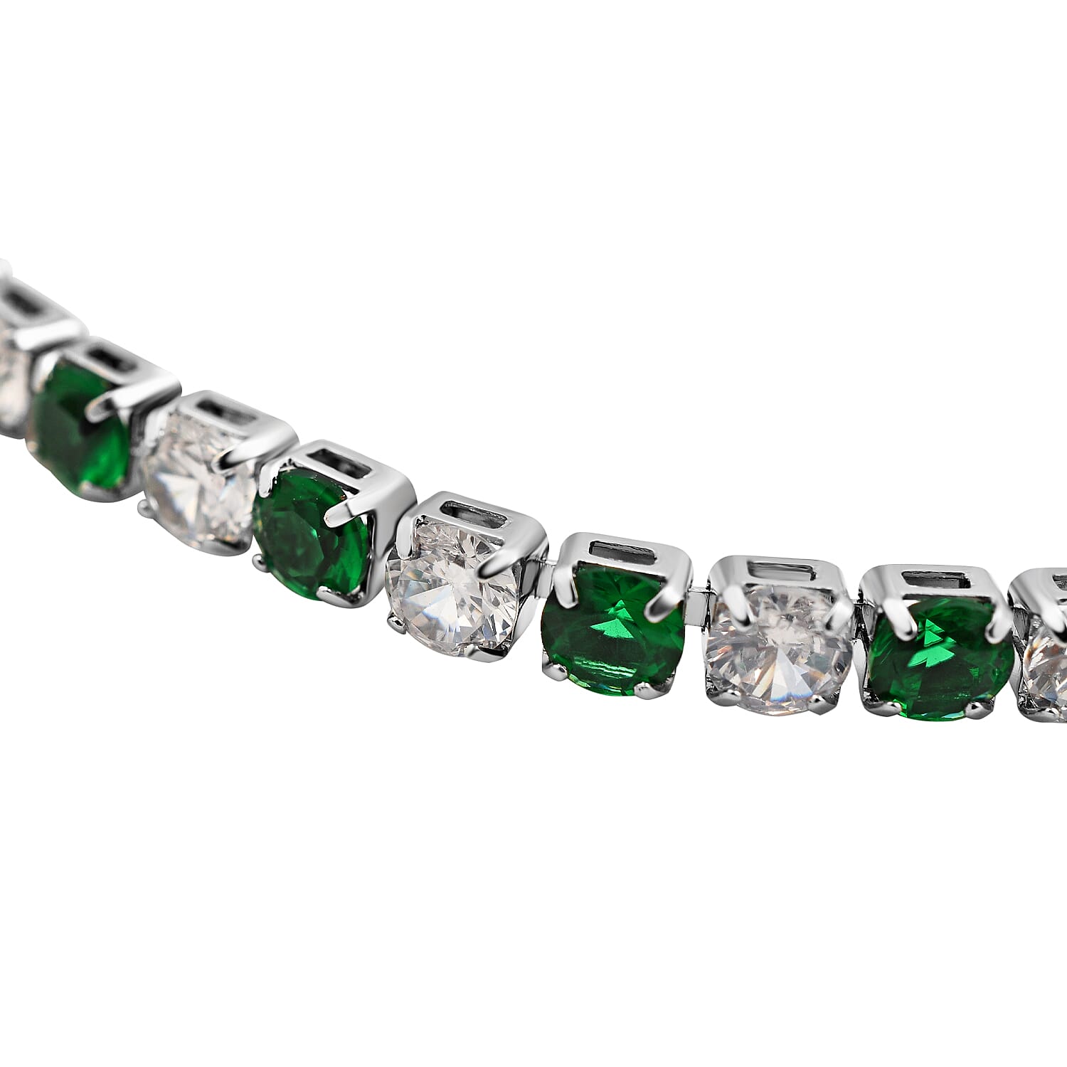Simulated Emerald and Simulated Diamond Tennis Bracelet (Size - 7.5) in Silver Tone