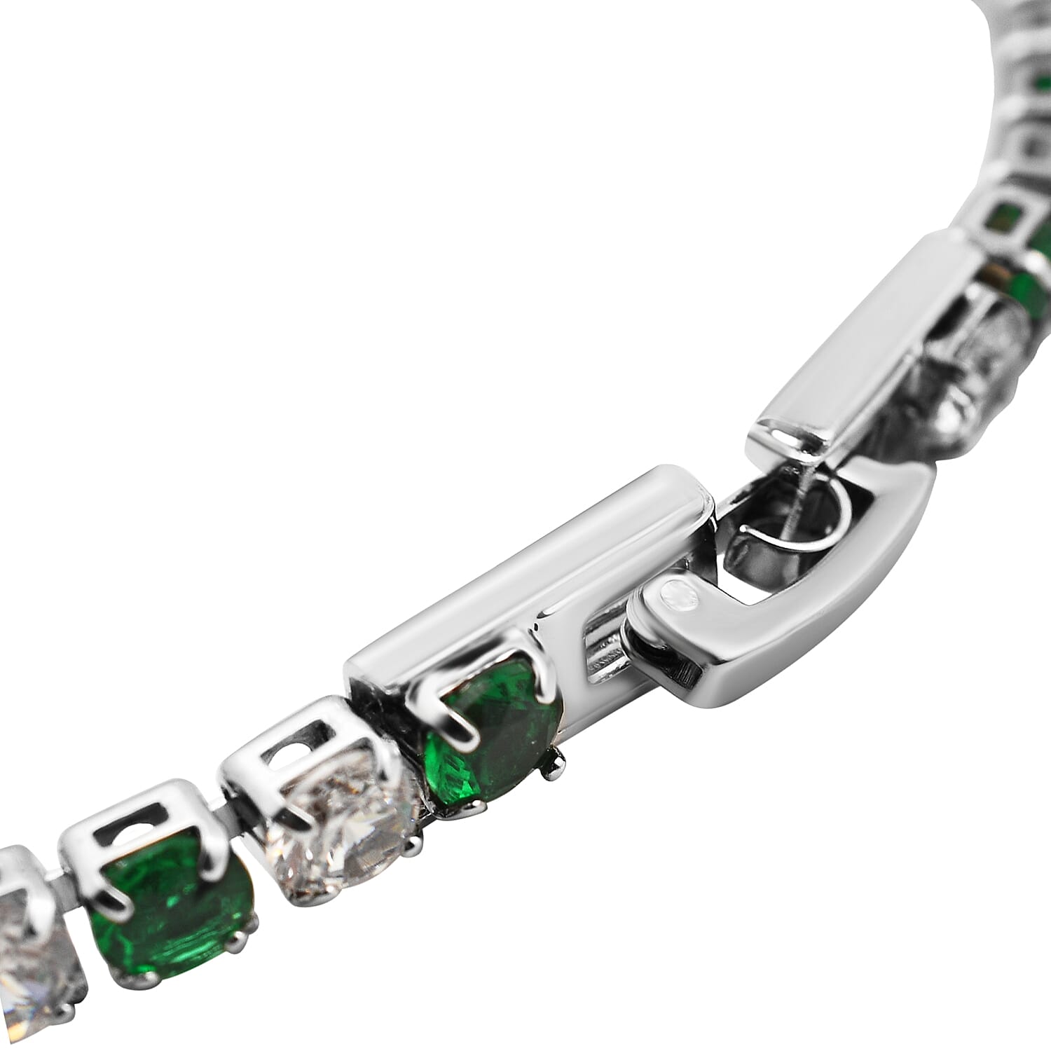 Simulated Emerald and Simulated Diamond Tennis Bracelet (Size - 7.5) in Silver Tone