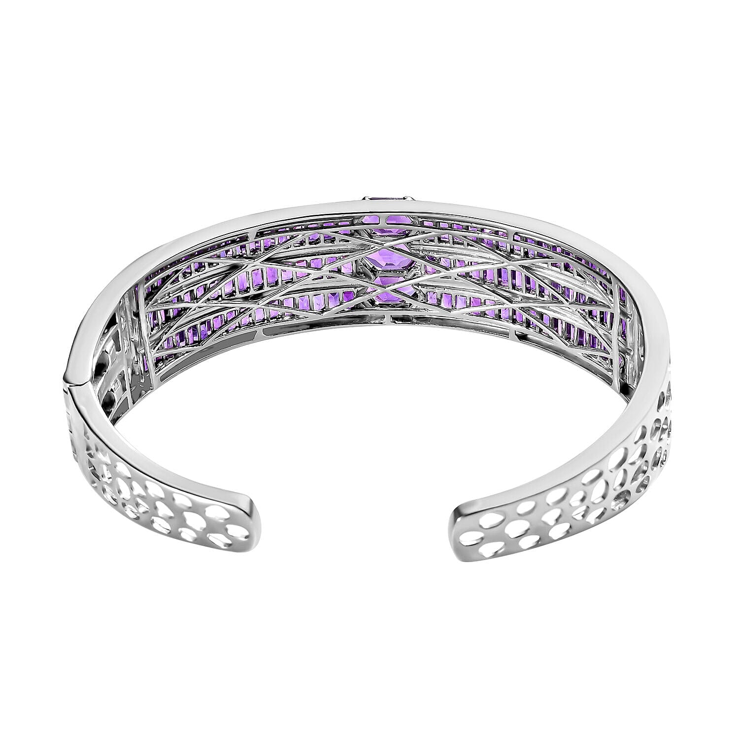 Amethyst Cuff Bangle (Size - 7.5) in Platinum Overlay Sterling Silver 16.29 Ct, Silver Wt. 31.50 Gms.