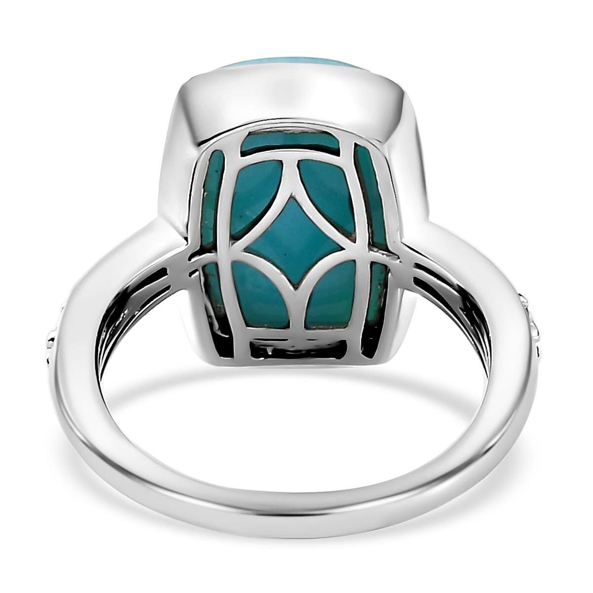 Larimar and Natural Zircon Ring in Platinum Overlay Sterling Silver 8.24 Ct.