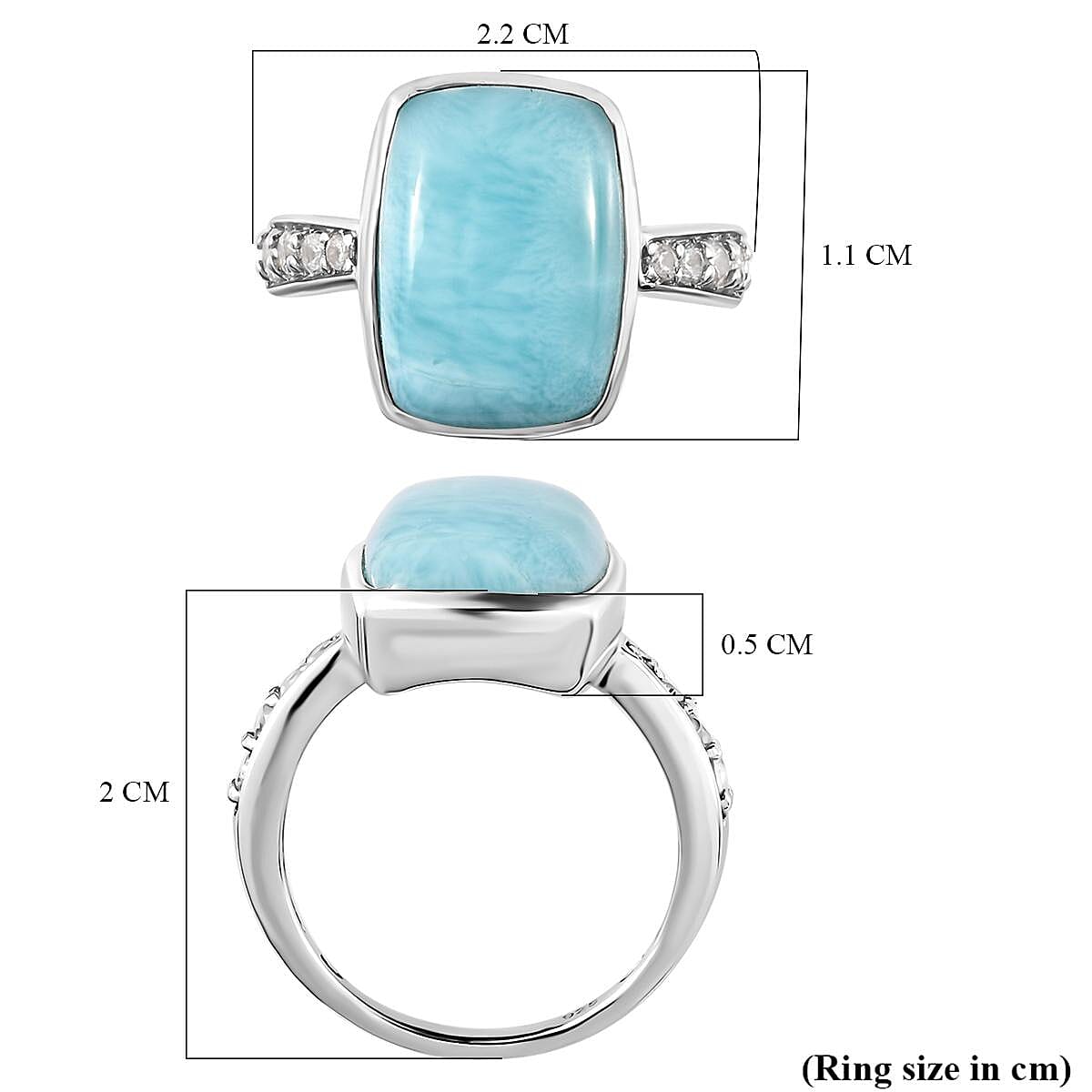 Larimar and Natural Zircon Ring in Platinum Overlay Sterling Silver 8.24 Ct.