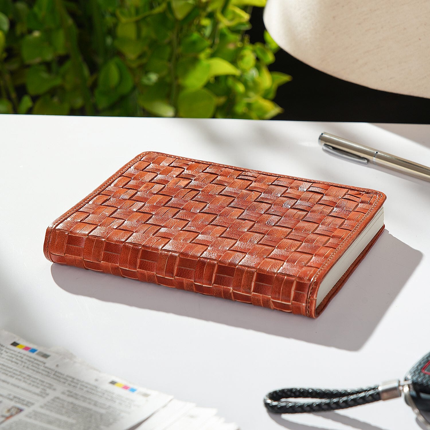 Genuine Leather Weave Pattern Journal Notebook (Size 20x15 Cm) - Brown