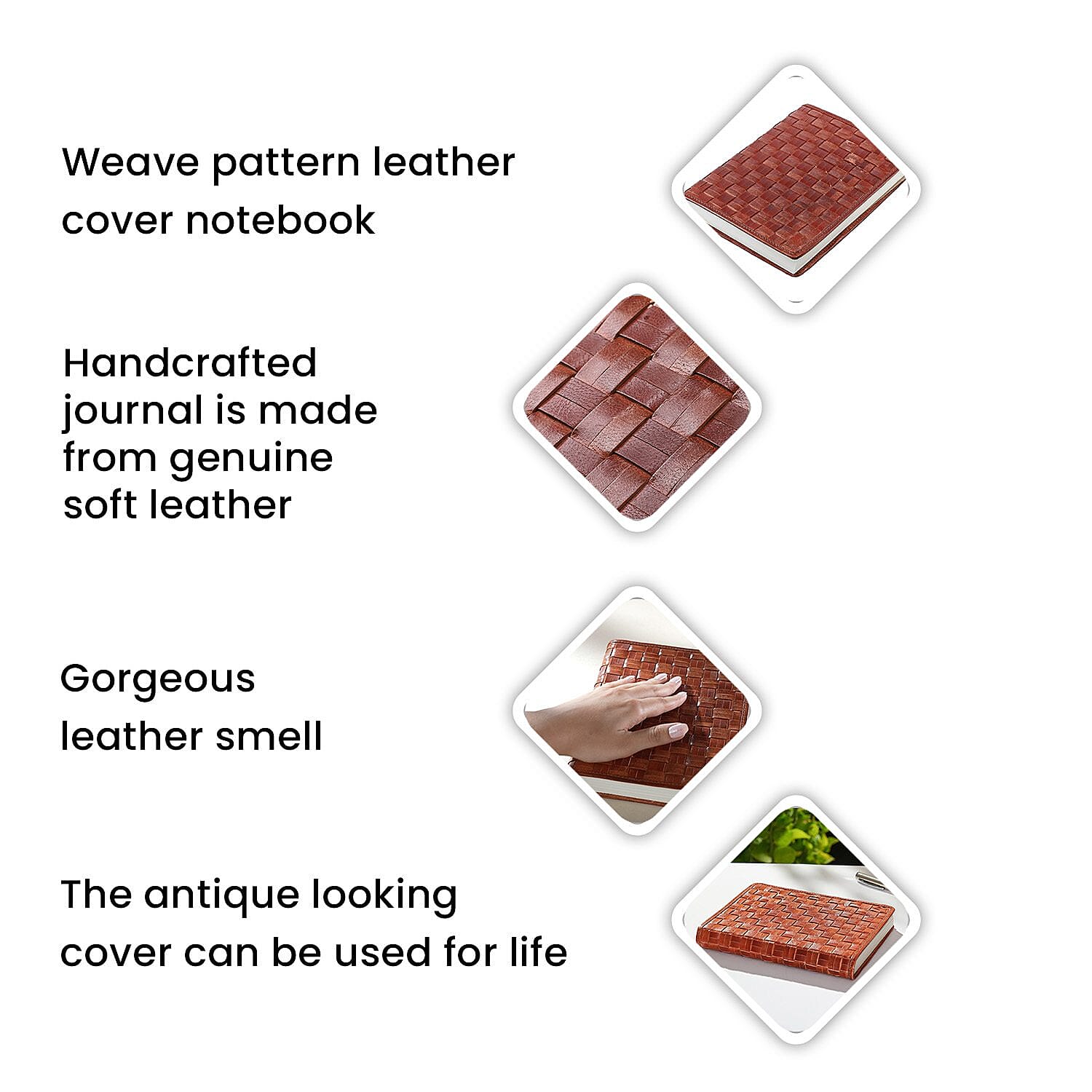 Genuine Leather Weave Pattern Journal Notebook (Size 20x15 Cm) - Brown