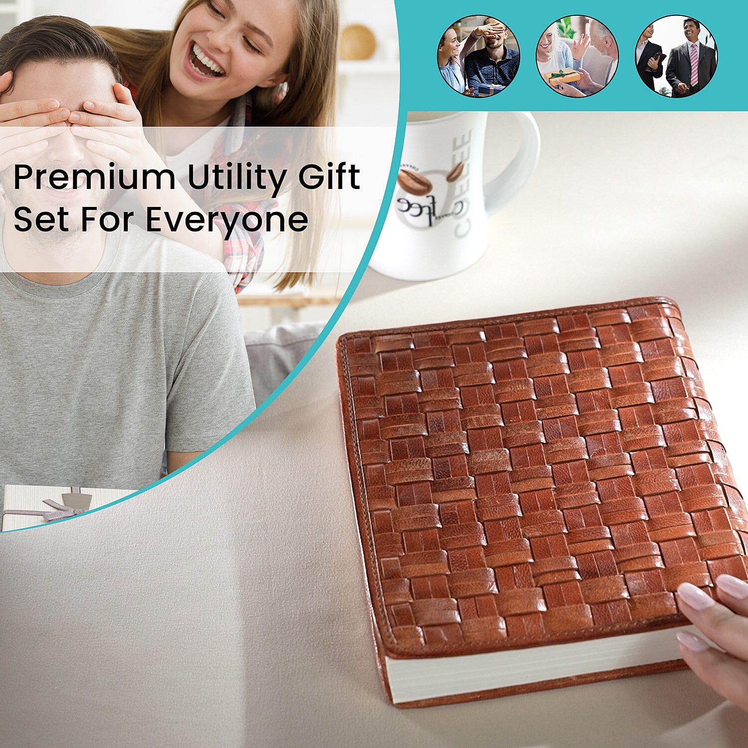 Genuine Leather Weave Pattern Journal Notebook (Size 20x15 Cm) - Brown