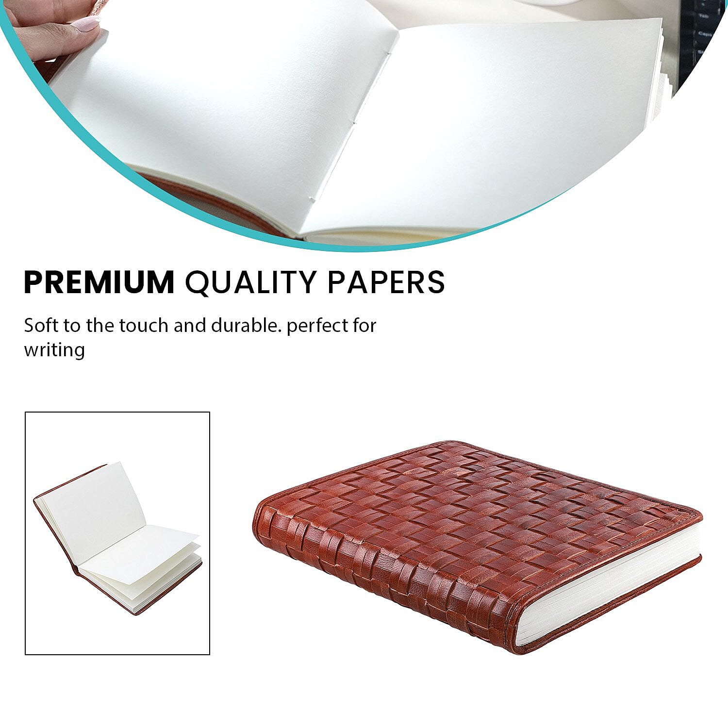 Genuine Leather Weave Pattern Journal Notebook (Size 20x15 Cm) - Brown