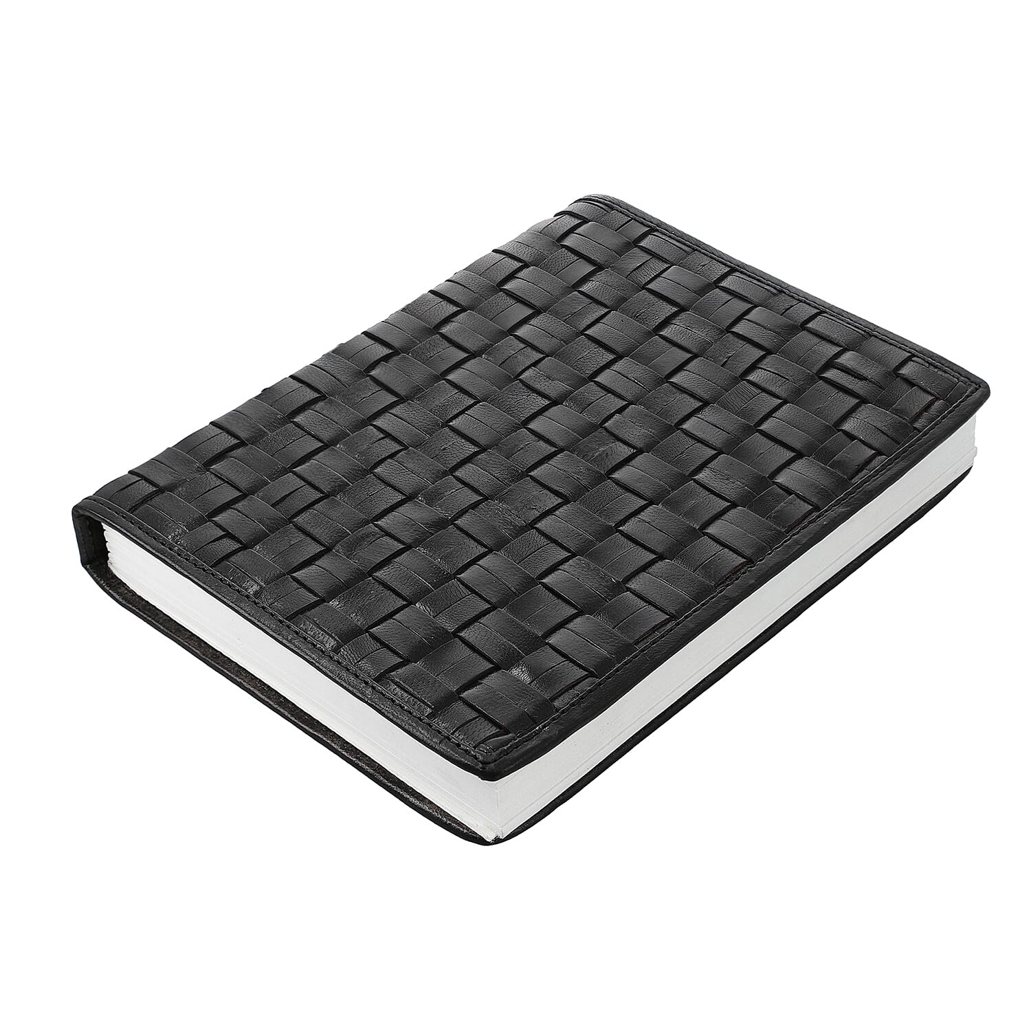Genuine Leather Weave Pattern Journal Notebook (Size 20x15 Cm) - Black