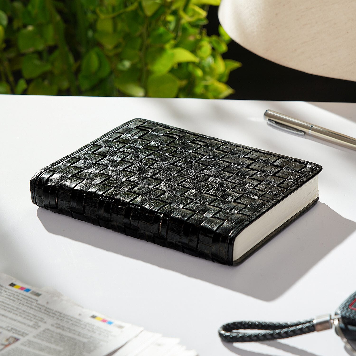 Genuine Leather Weave Pattern Journal Notebook (Size 20x15 Cm) - Black