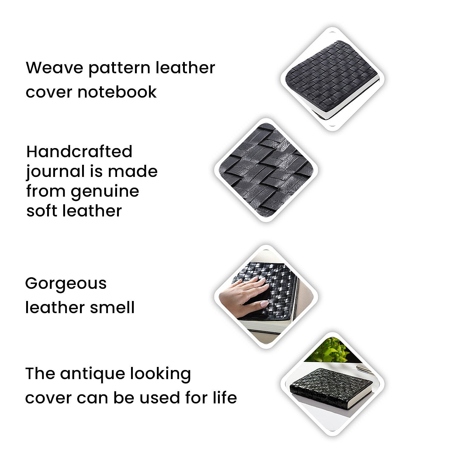 Genuine Leather Weave Pattern Journal Notebook (Size 20x15 Cm) - Black