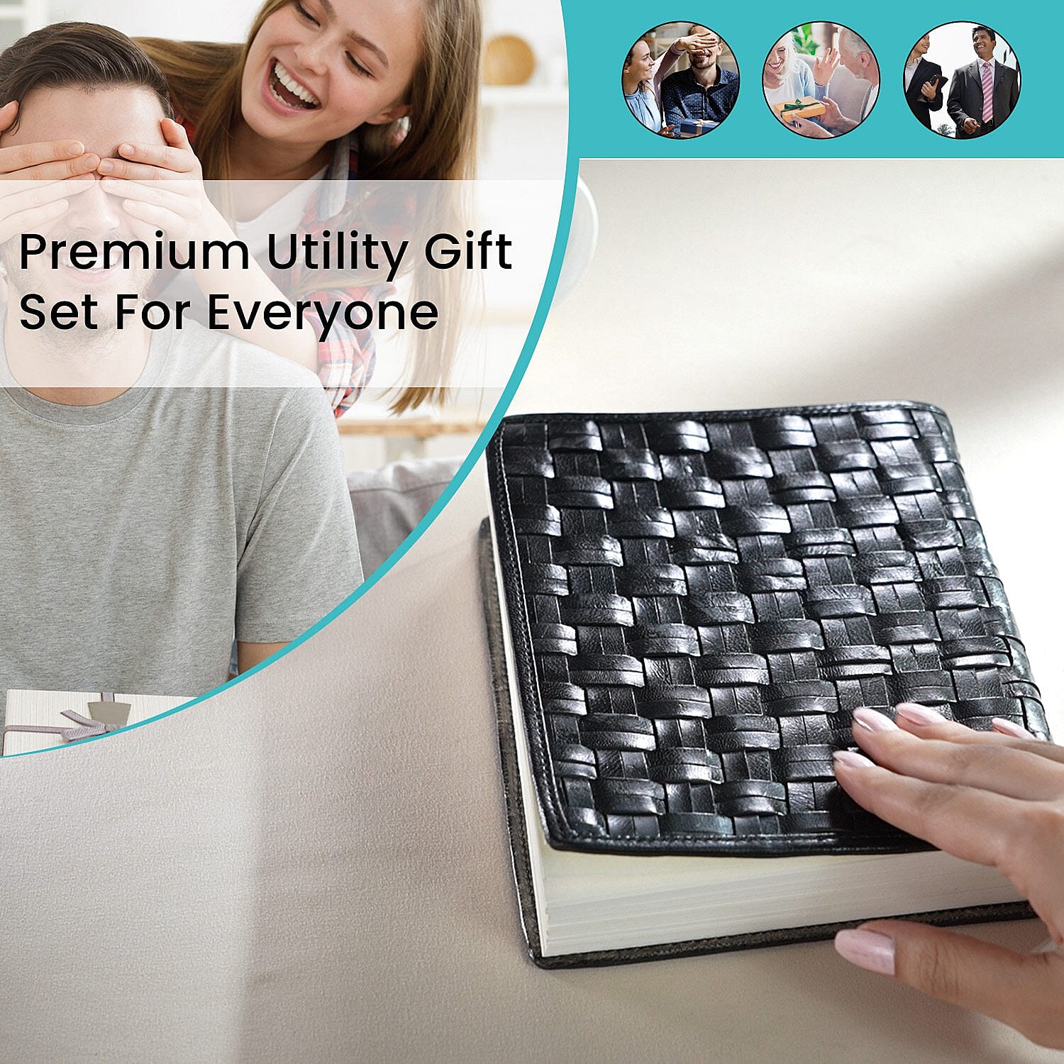 Genuine Leather Weave Pattern Journal Notebook (Size 20x15 Cm) - Black