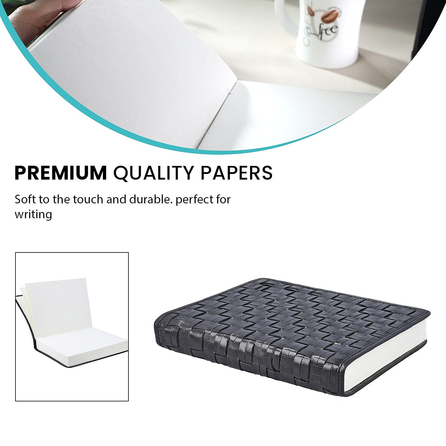 Genuine Leather Weave Pattern Journal Notebook (Size 20x15 Cm) - Black