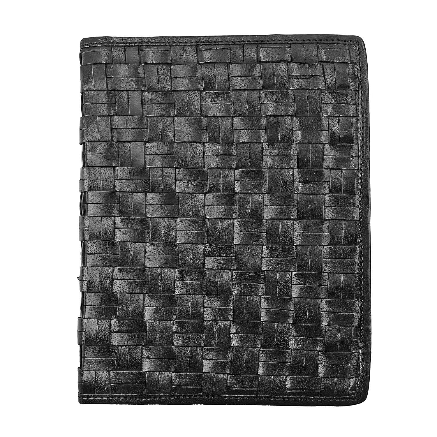 Genuine Leather Weave Pattern Journal Notebook (Size 20x15 Cm) - Black
