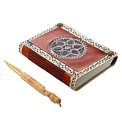 Leather Journal Notebook 96 Off White HMP with Box (Size 15x10 Cm) - Brown and Sky Blue