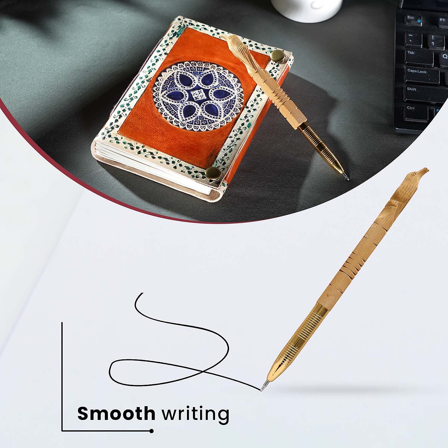 Leather Journal Notebook 96 Off White HMP with Box (Size 15x10 Cm) - Brown and Sky Blue