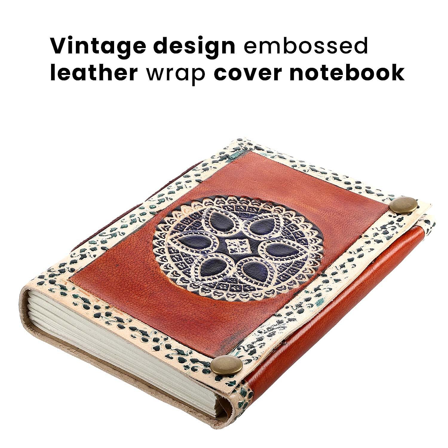 Leather Journal Notebook 96 Off White HMP with Box (Size 15x10 Cm) - Brown and Sky Blue