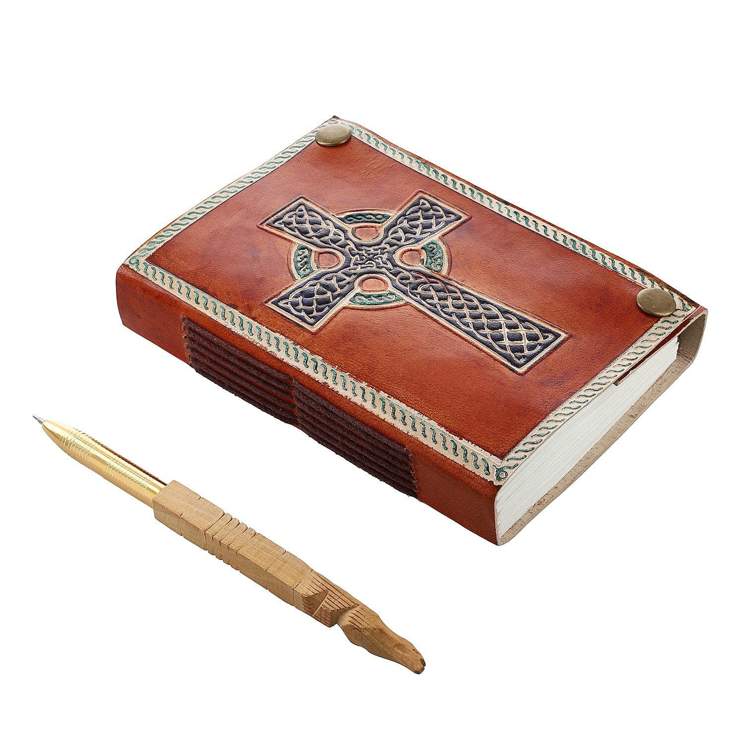 Cross Pattern Leather Journal Notebook 96 Off White HMP with Box (Size 15x10 Cm) - Brown