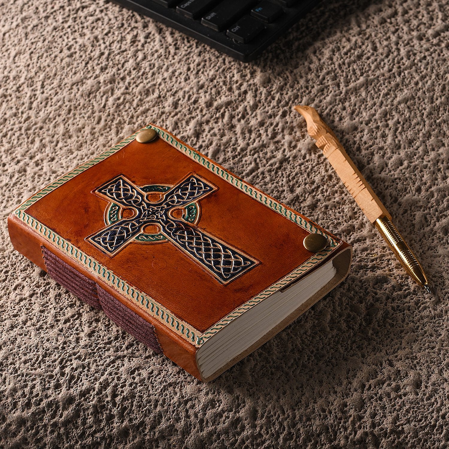 Cross Pattern Leather Journal Notebook 96 Off White HMP with Box (Size 15x10 Cm) - Brown